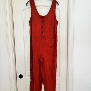 Marine Layer Brick Red Button-Front Jumpsuit